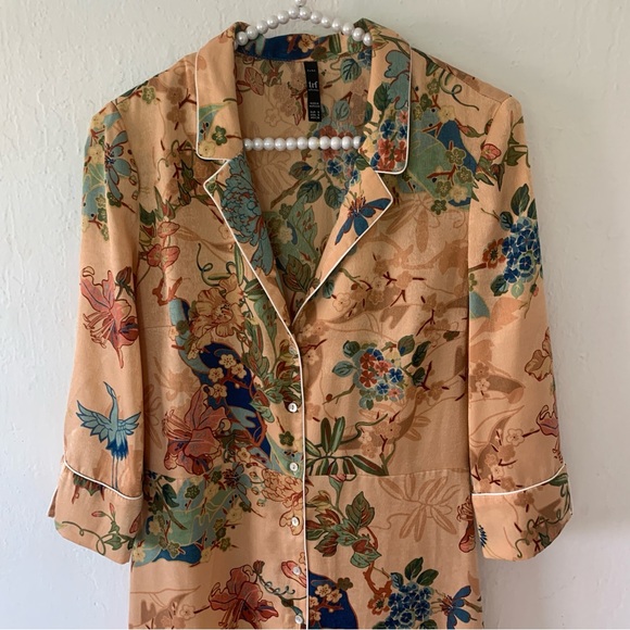 Zara Piped Floral Maxi Shirt Kimono Dress - Picture 9 of 16
